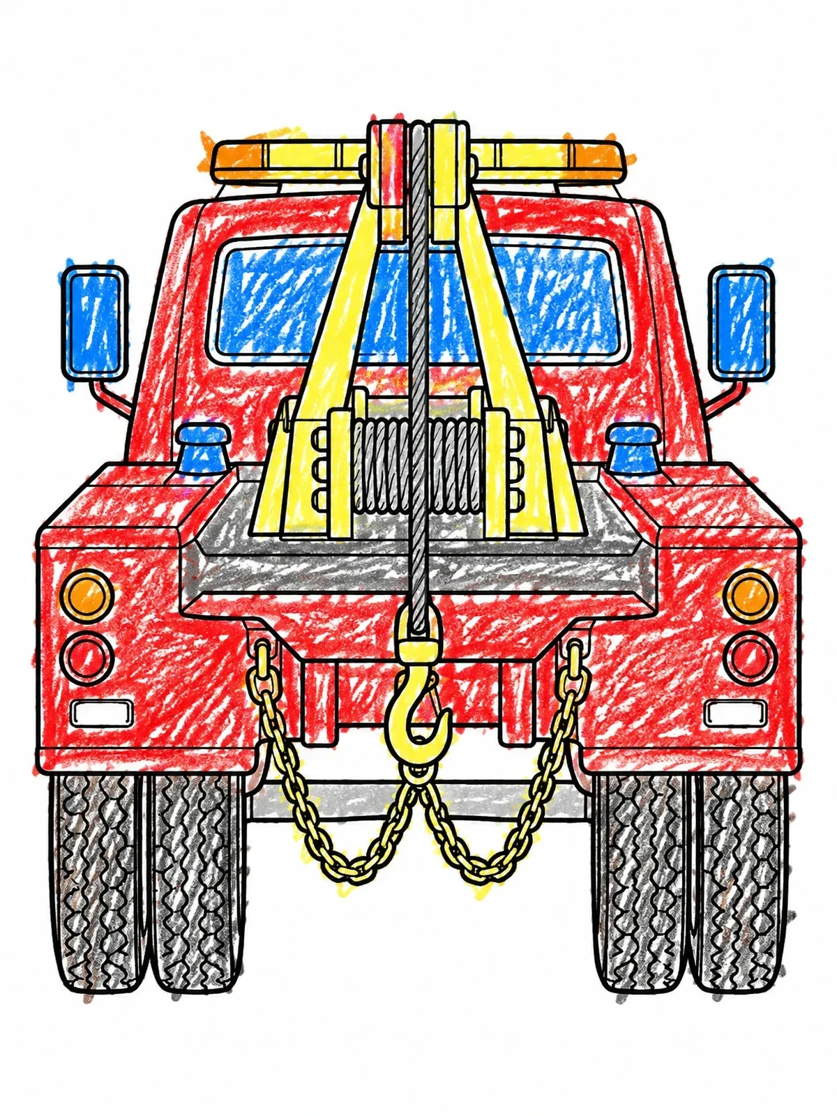 Colored example of the Tow Truck Rear View With Winch coloring page