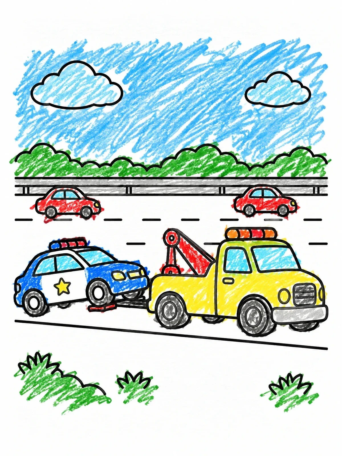 Colored example of the Tow Truck Towing A Police Car coloring page
