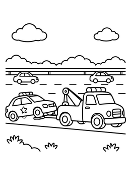 Free printable Tow Truck Towing A Police Car coloring page