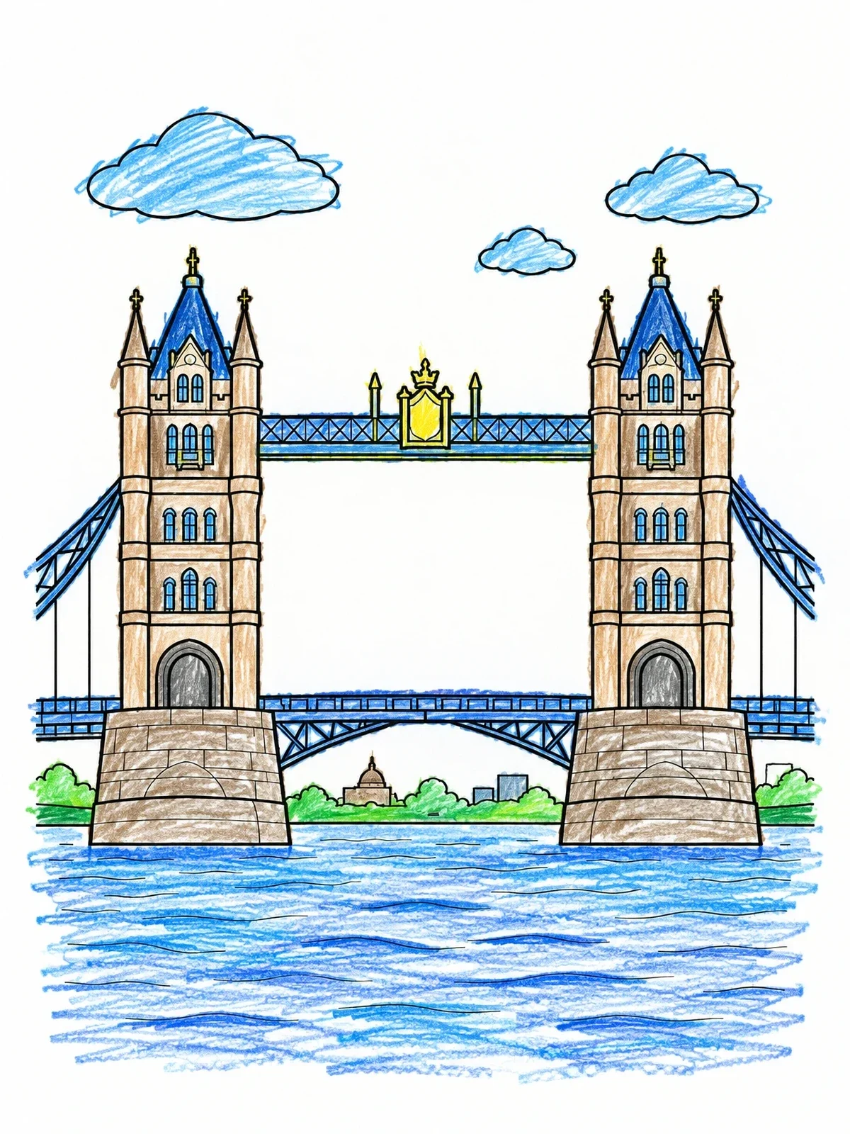 Colored example of the Tower Bridge Over The River Thames coloring page