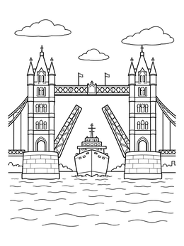 Free printable Tower Bridge With Ship Passing coloring page