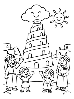Free printable Family By The Tower Of Babel coloring page