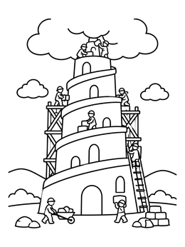 Free printable Tower Of Babel Under Construction coloring page