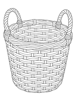 A sturdy woven basket with rope handles in this tower of babel coloring page.