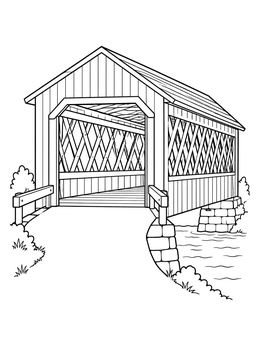 Free printable Town Lattice Covered Bridge coloring page