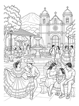 Free printable Town Plaza In El Salvador coloring page