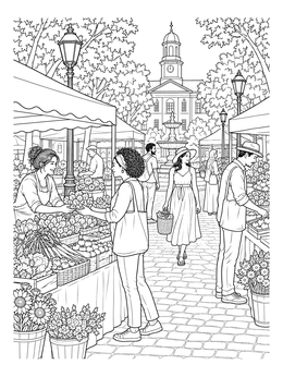 Free printable Town Square Farmers Market coloring page