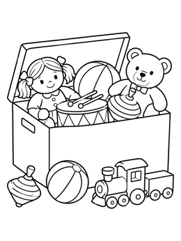 Free printable Open Toy Box With Teddy Bear And Doll coloring page