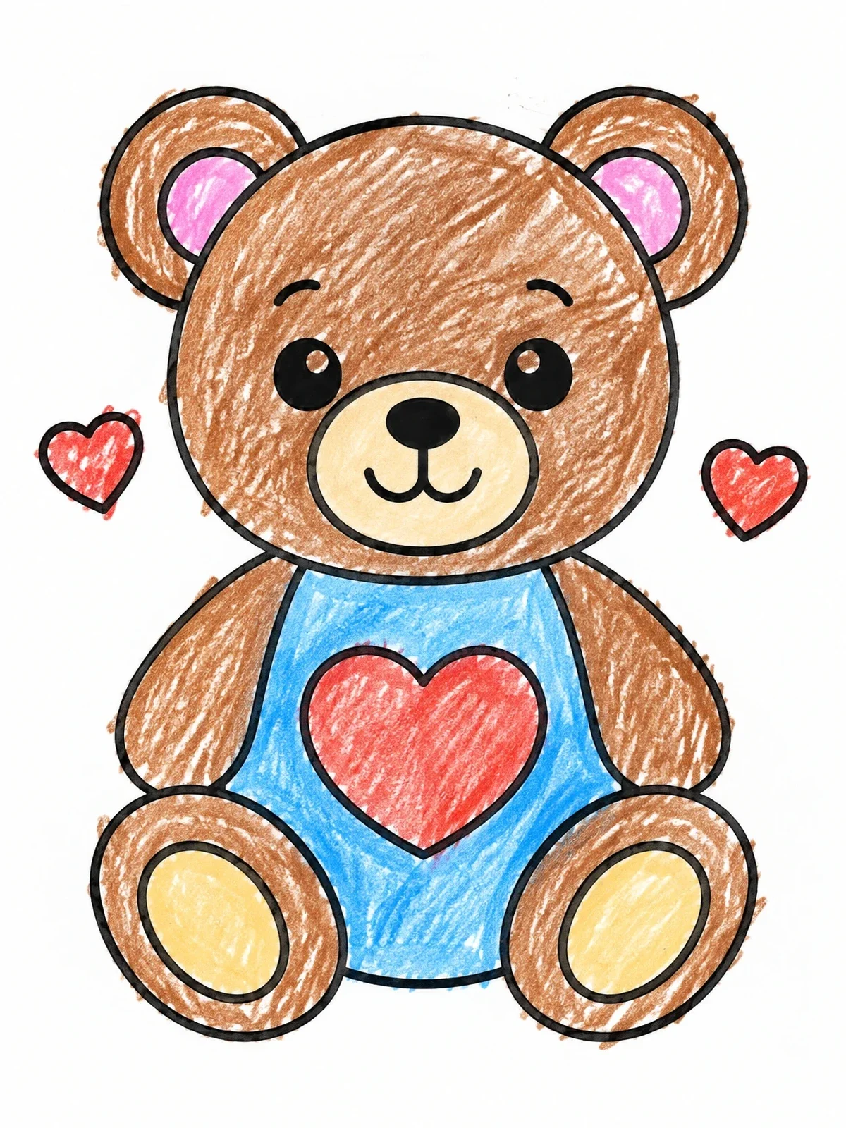 Colored example of the Cute Teddy Bear With Hearts coloring page