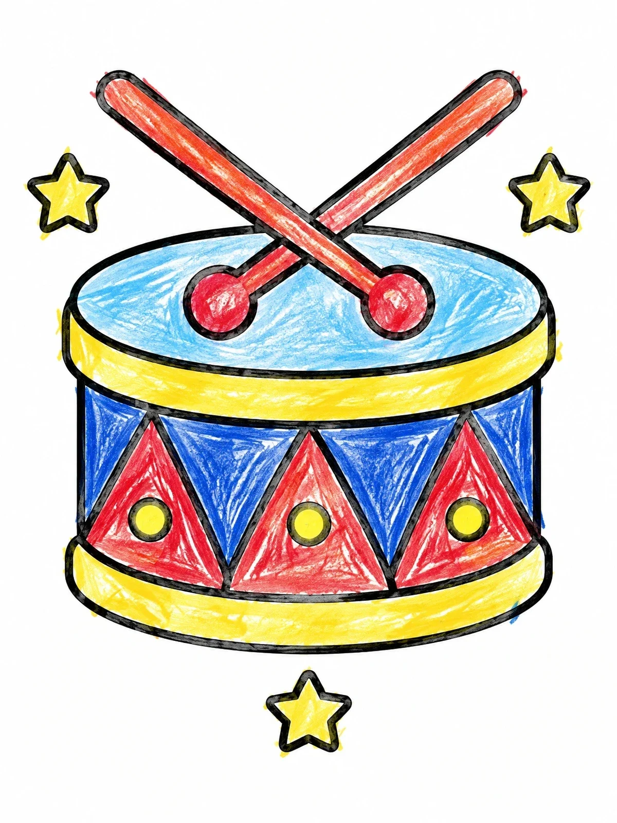 Colored example of the Toy Drum With Drumsticks coloring page