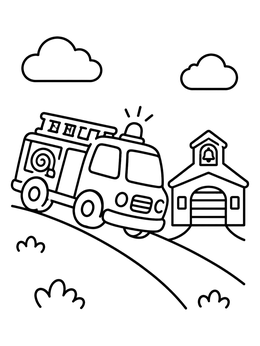 Free printable Toy Fire Truck Driving Downhill coloring page