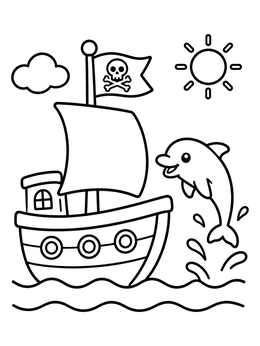 Free printable Toy Pirate Ship And Jumping Dolphin coloring page