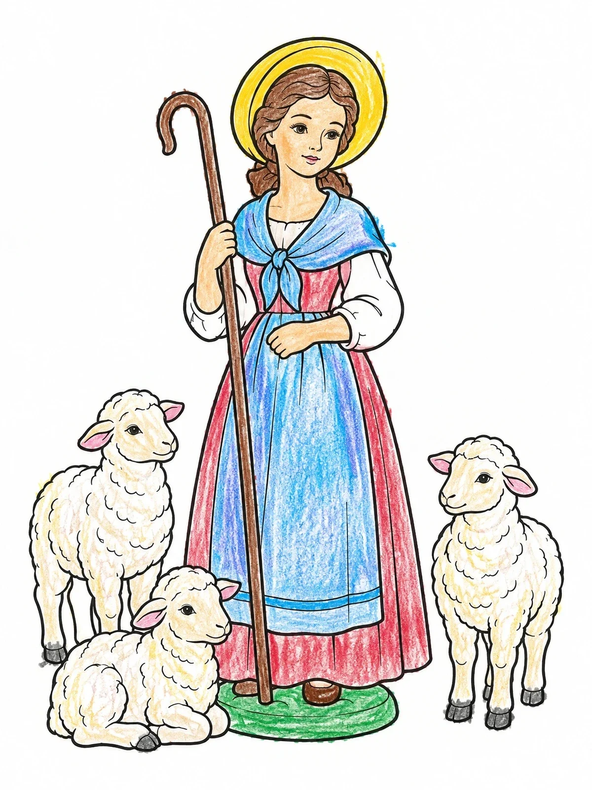 Colored example of the Porcelain Shepherdess And Sheep Figurines coloring page