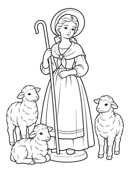 A vintage shepherdess doll with sheep on this toy coloring page.