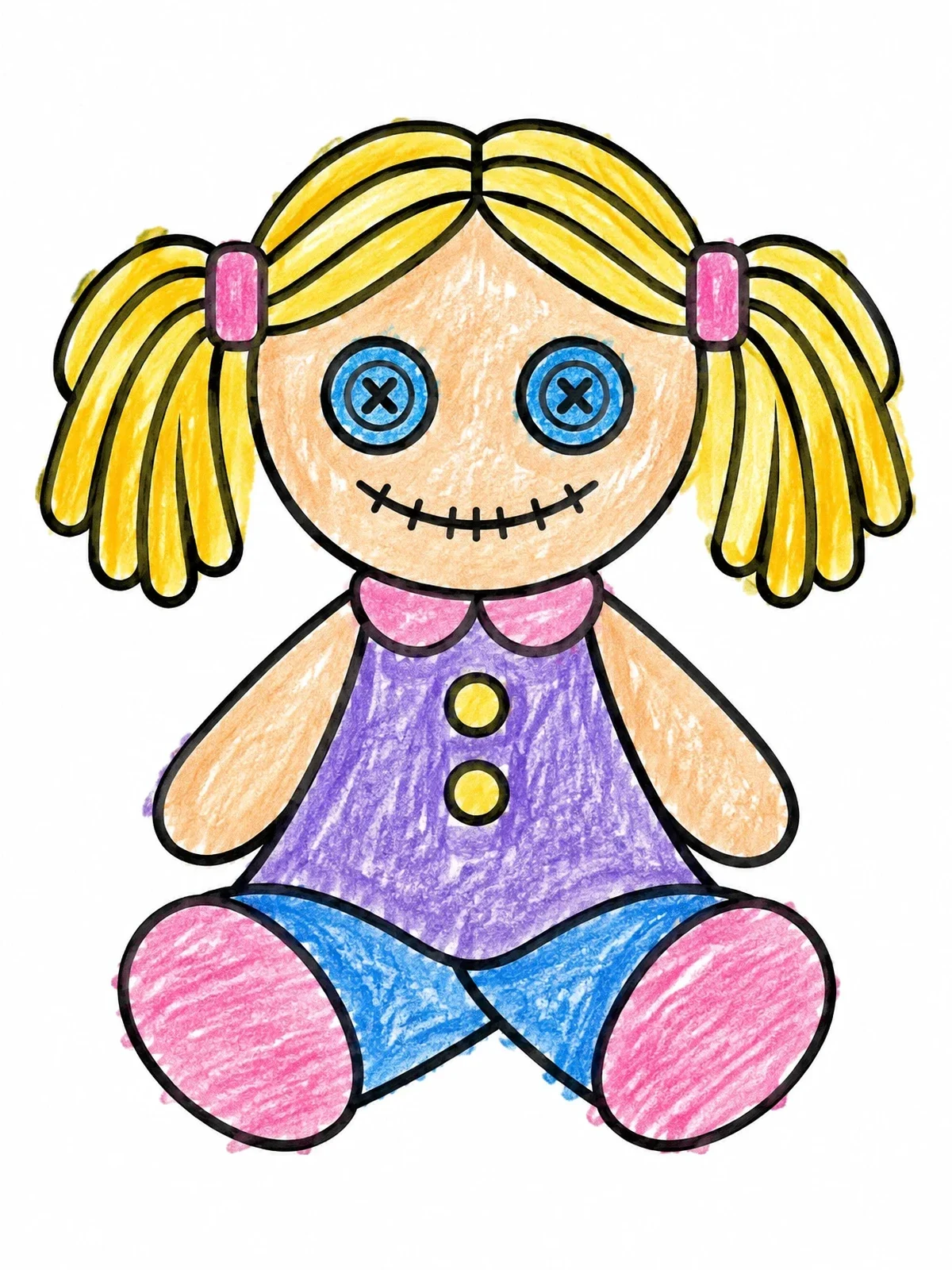 Colored example of the Ragdoll With Yarn Pigtails coloring page
