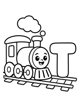 Free printable Toy Train And Letter T coloring page
