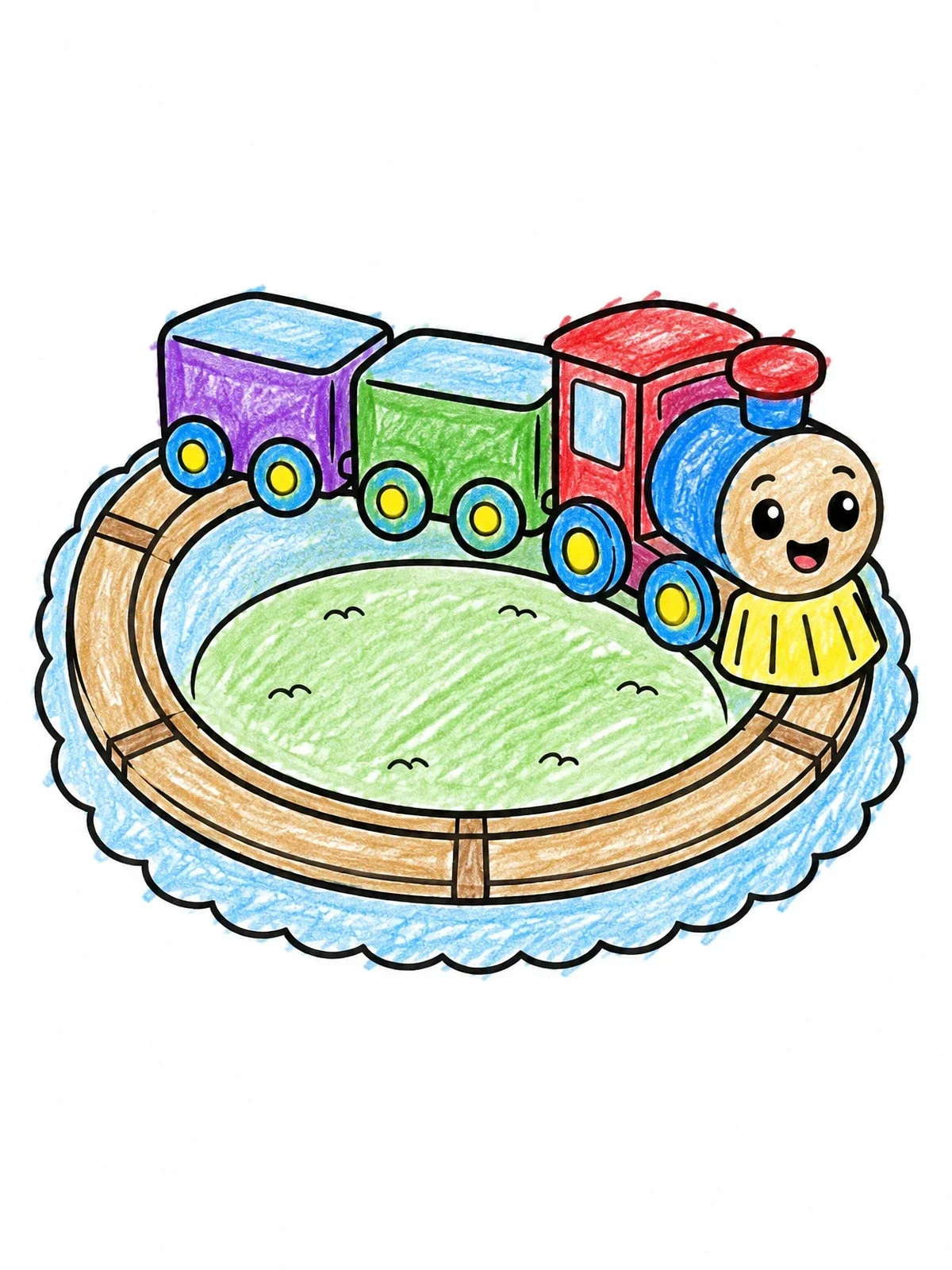Colored example of the Toy Train On Circular Track coloring page