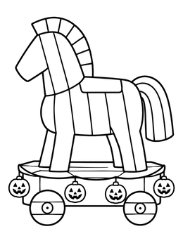Free printable Toy Trojan Horse With Pumpkin Ornaments coloring page