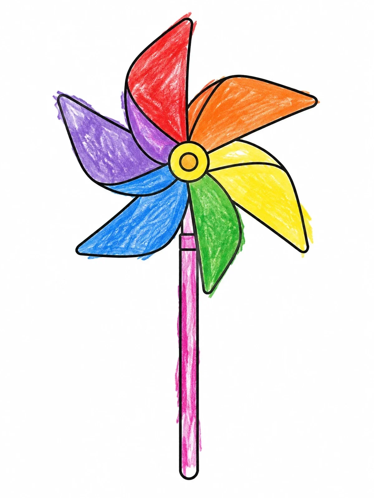 Colored example of the Toy Windmill Pinwheel On Stick coloring page