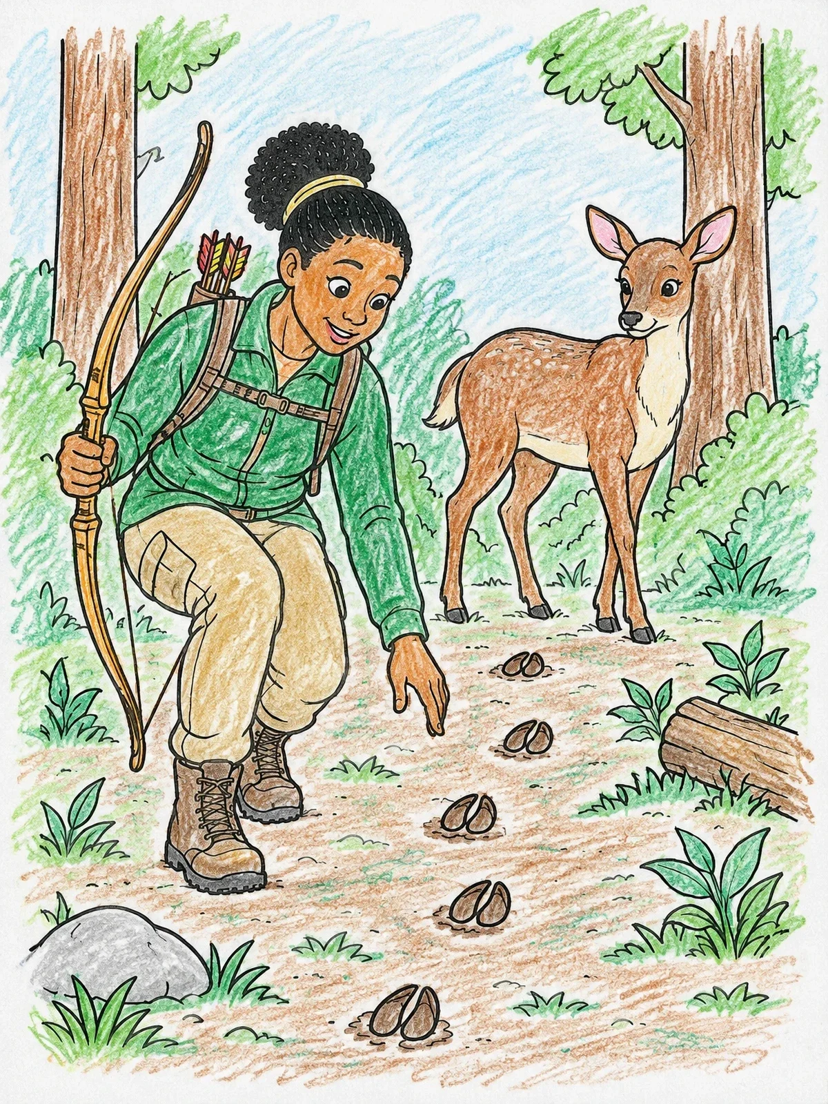 Colored example of the Tracker Following Fresh Hoof Prints coloring page