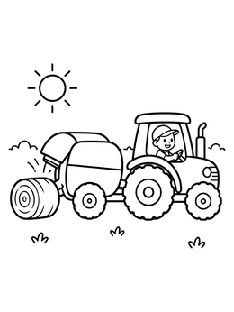Free printable Tractor And Baler Making Hay coloring page
