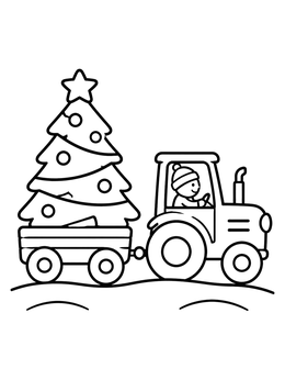 Free printable Tractor Hauling A Christmas Tree coloring page