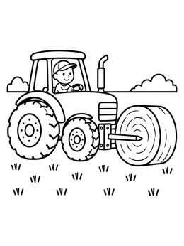 Free printable Tractor Rolling A Hay Bale coloring page