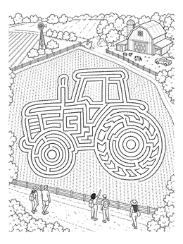 Free printable Tractor Shaped Cornfield Maze coloring page