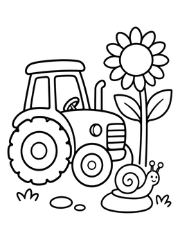 Free printable Tractor With Sunflower And Snail coloring page