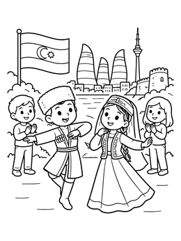 Free printable Traditional Azerbaijani Folk Dance Celebration coloring page