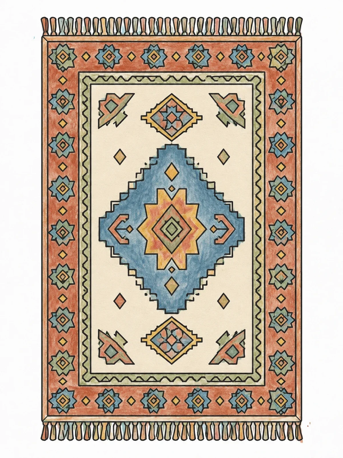 Colored example of the Traditional Azerbaijani Geometric Carpet coloring page
