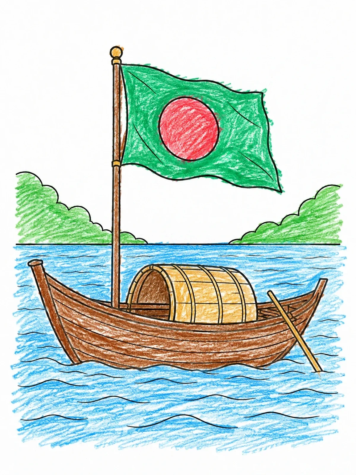 Colored example of the Traditional Boat With Bangladesh Flag coloring page