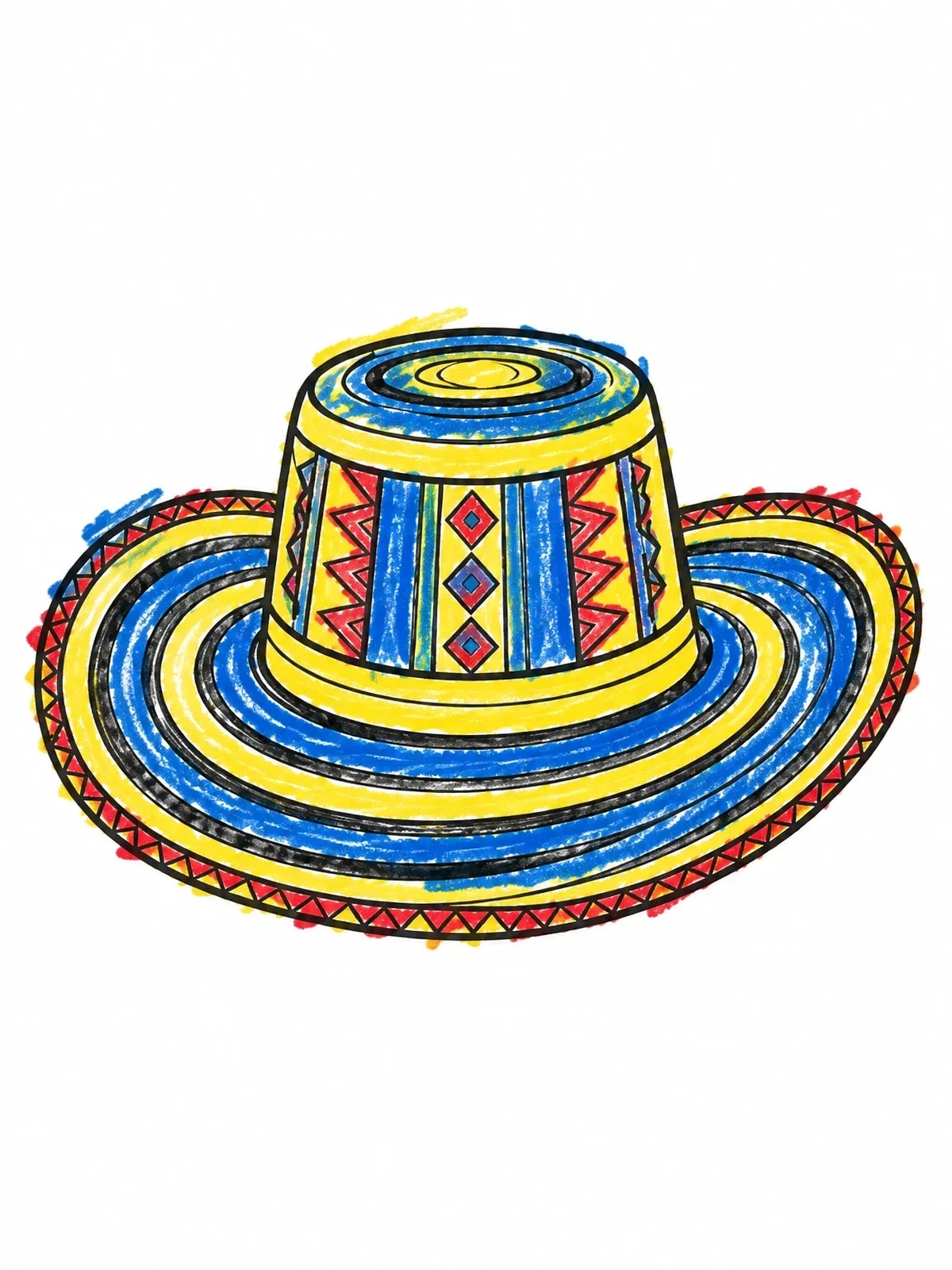 Colored example of the Traditional Colombian Sombrero Vueltiao Hat coloring page