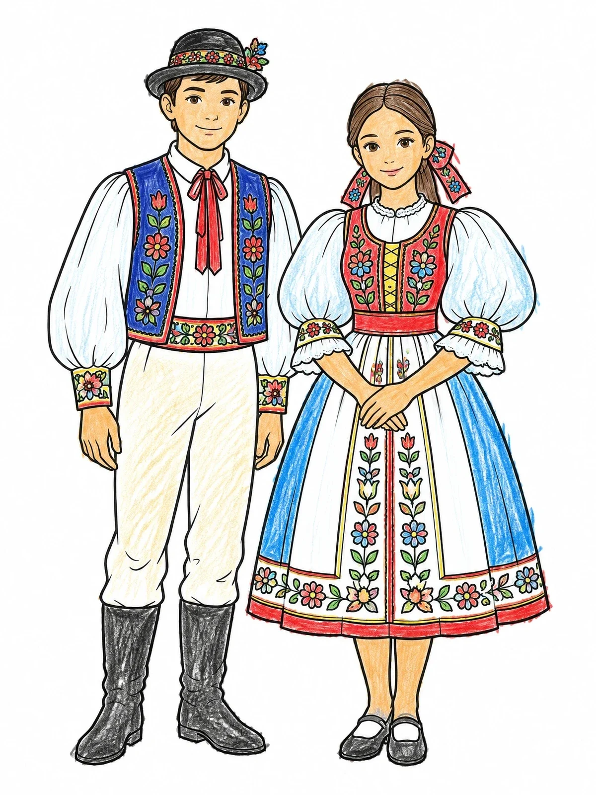 Colored example of the Traditional Czech Moravian Folk Costumes coloring page