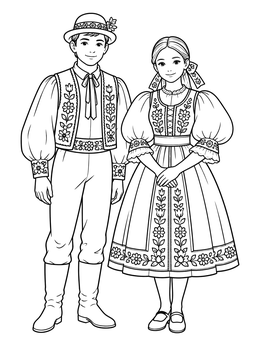 Free printable Traditional Czech Moravian Folk Costumes coloring page