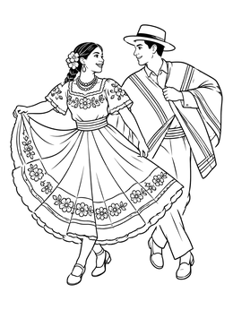 Free printable Traditional Ecuadorian Folkloric Dancers coloring page