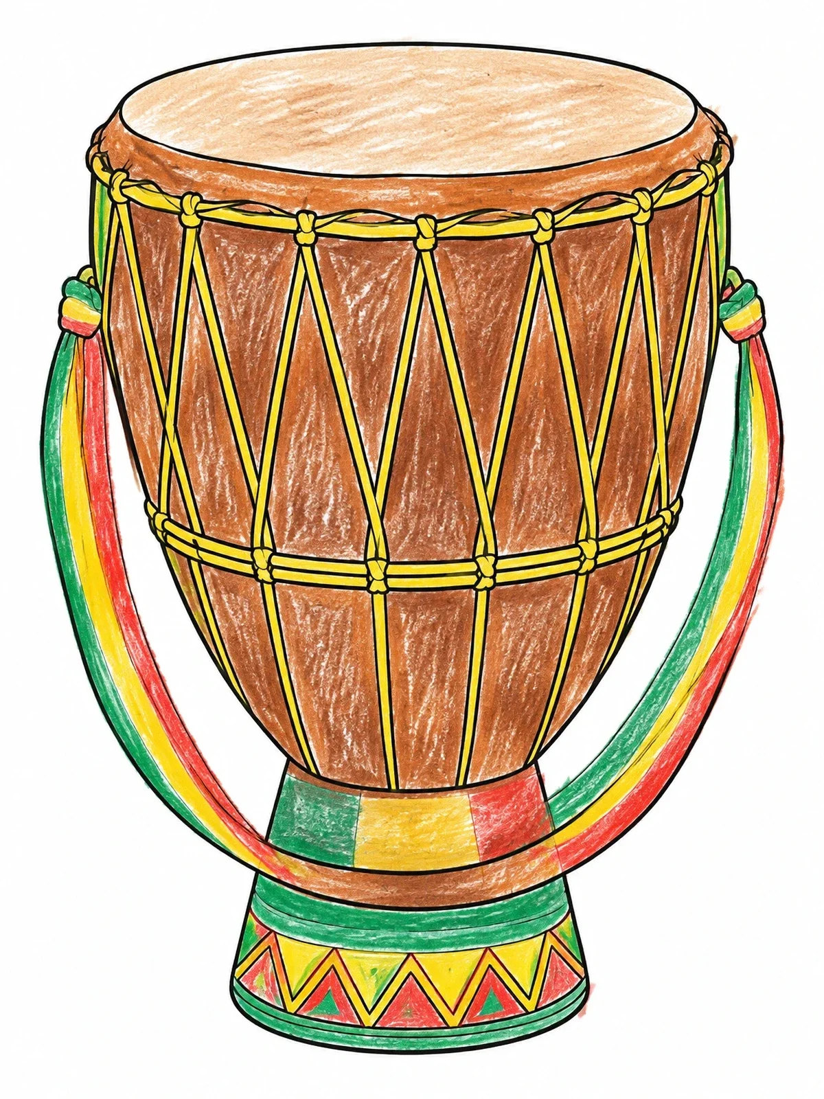 Colored example of the Traditional Ethiopian Drum Line Art coloring page