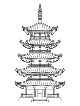 A detailed five-tiered pagoda in this japan coloring page.