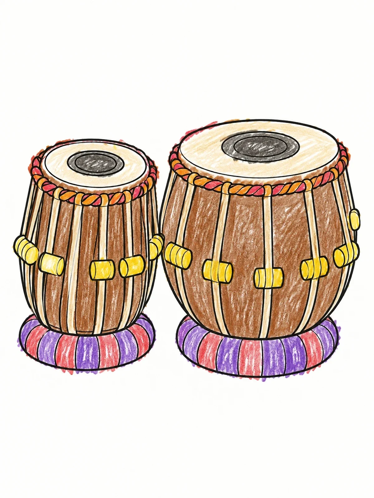 Colored example of the Traditional Indian Tabla Drum Pair coloring page