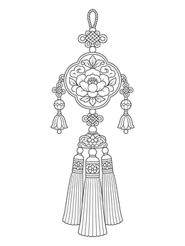 A detailed norigae ornament on this korea coloring page.