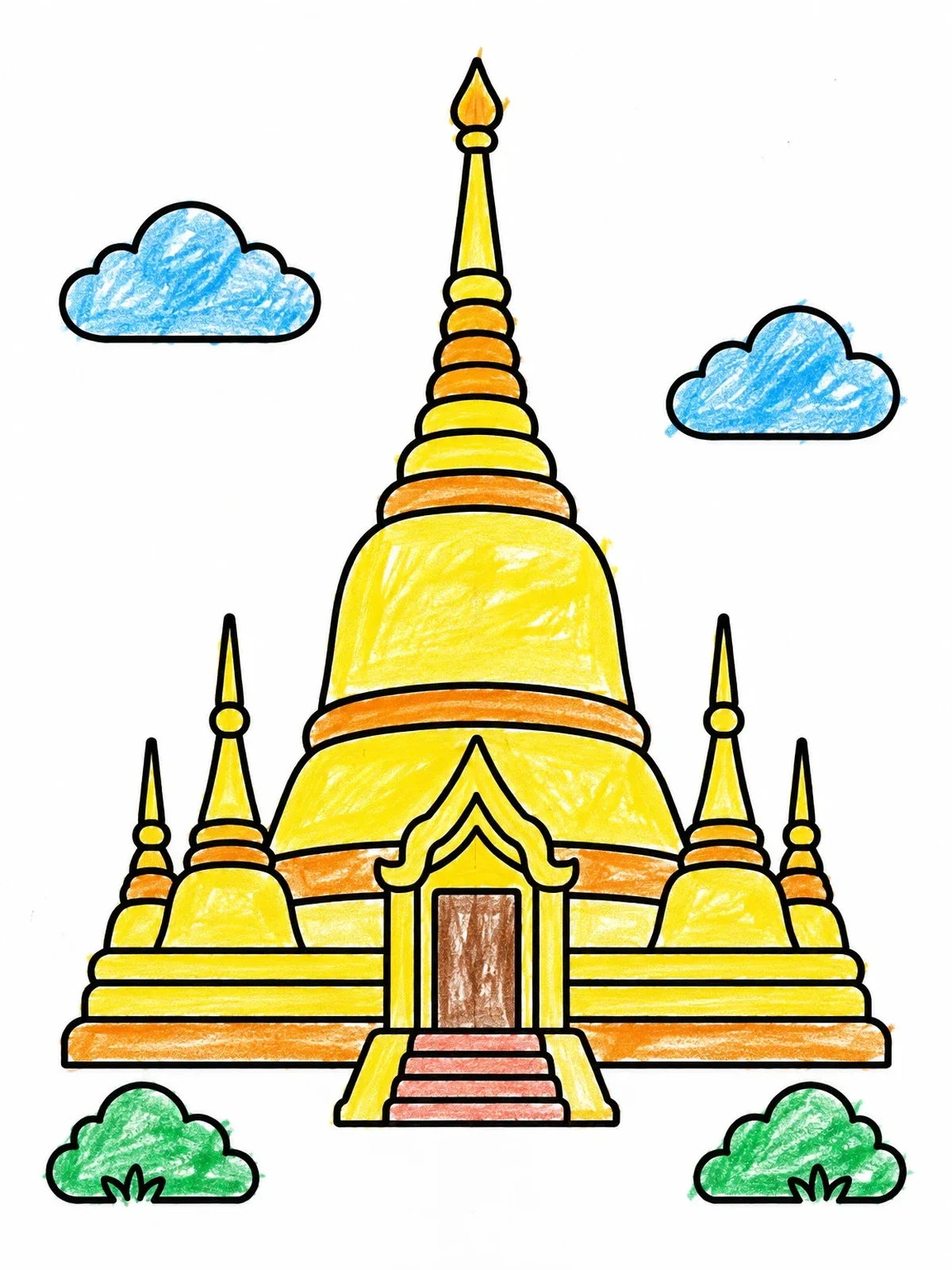 Colored example of the Traditional Myanmar Pagoda Temple coloring page