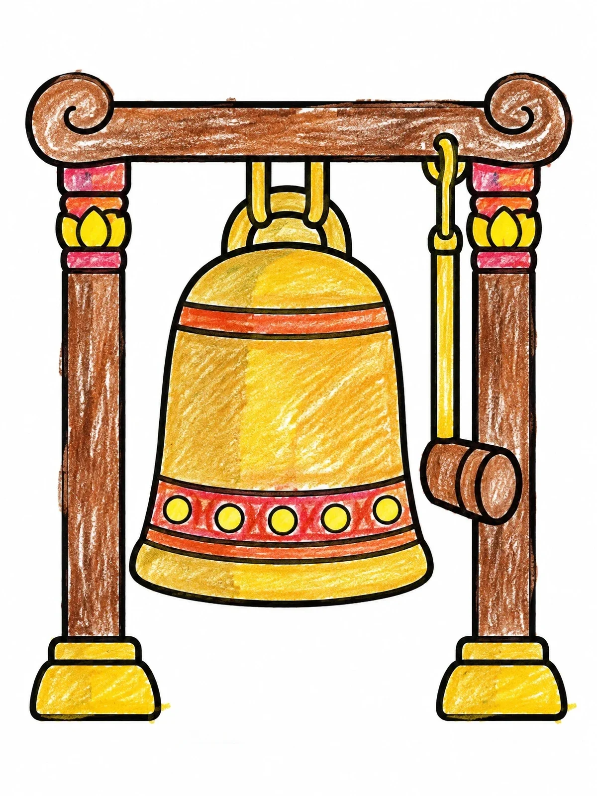 Colored example of the Traditional Myanmar Temple Bell coloring page