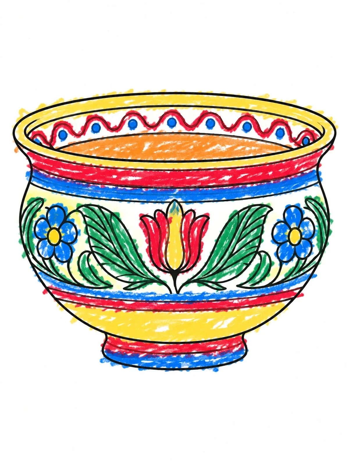 Colored example of the Traditional Romanian Ceramic Bowl coloring page