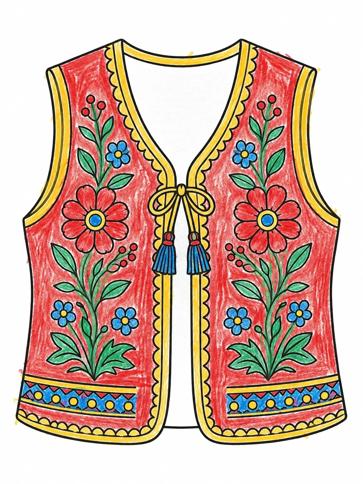 Colored example of the Traditional Serbian Embroidered Folk Vest coloring page