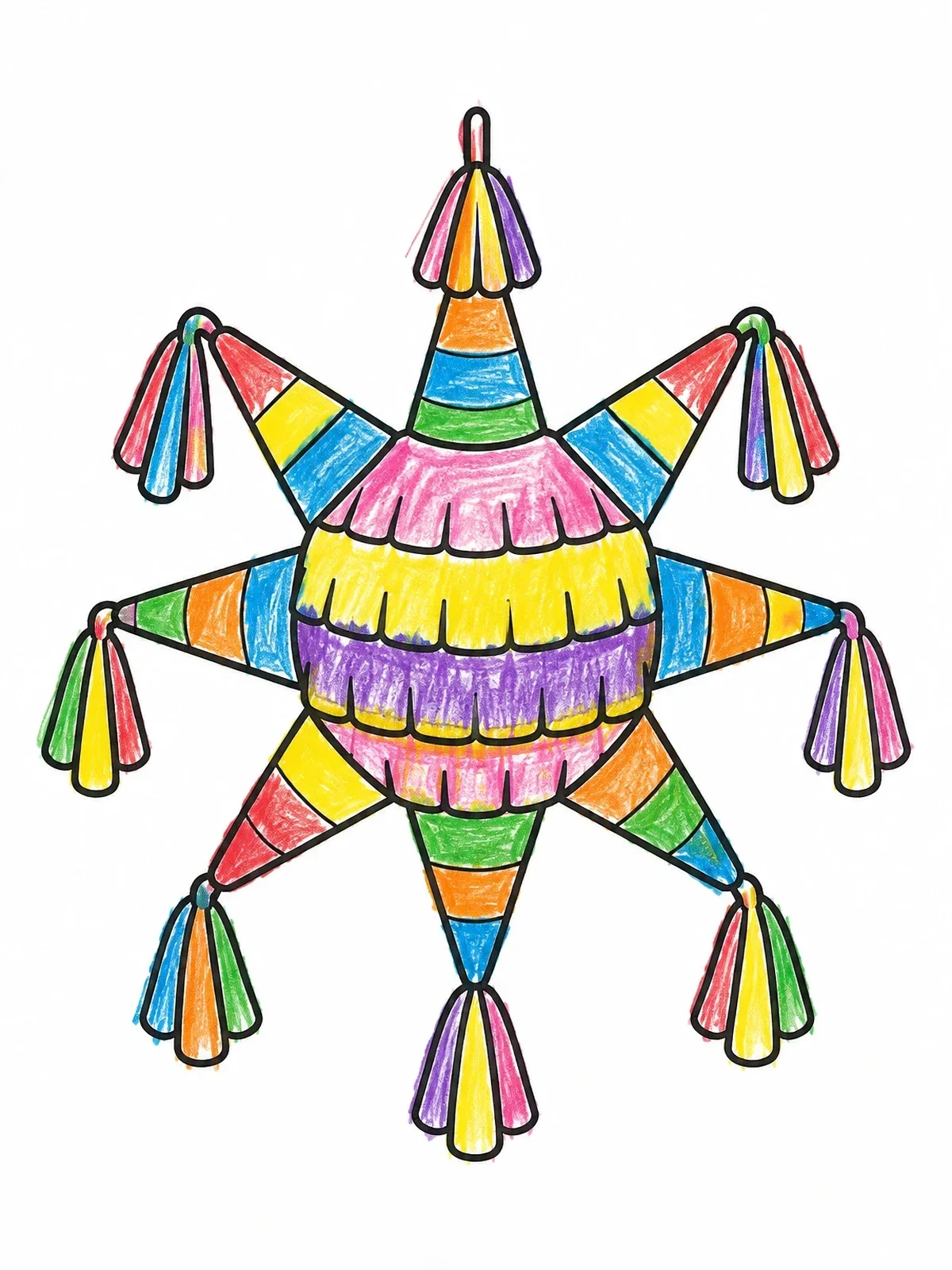 Colored example of the Traditional Star Shaped Piñata coloring page