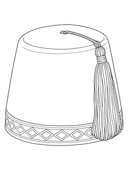 A detailed tunisia coloring page showing a traditional felt chechia hat with a long tassel.