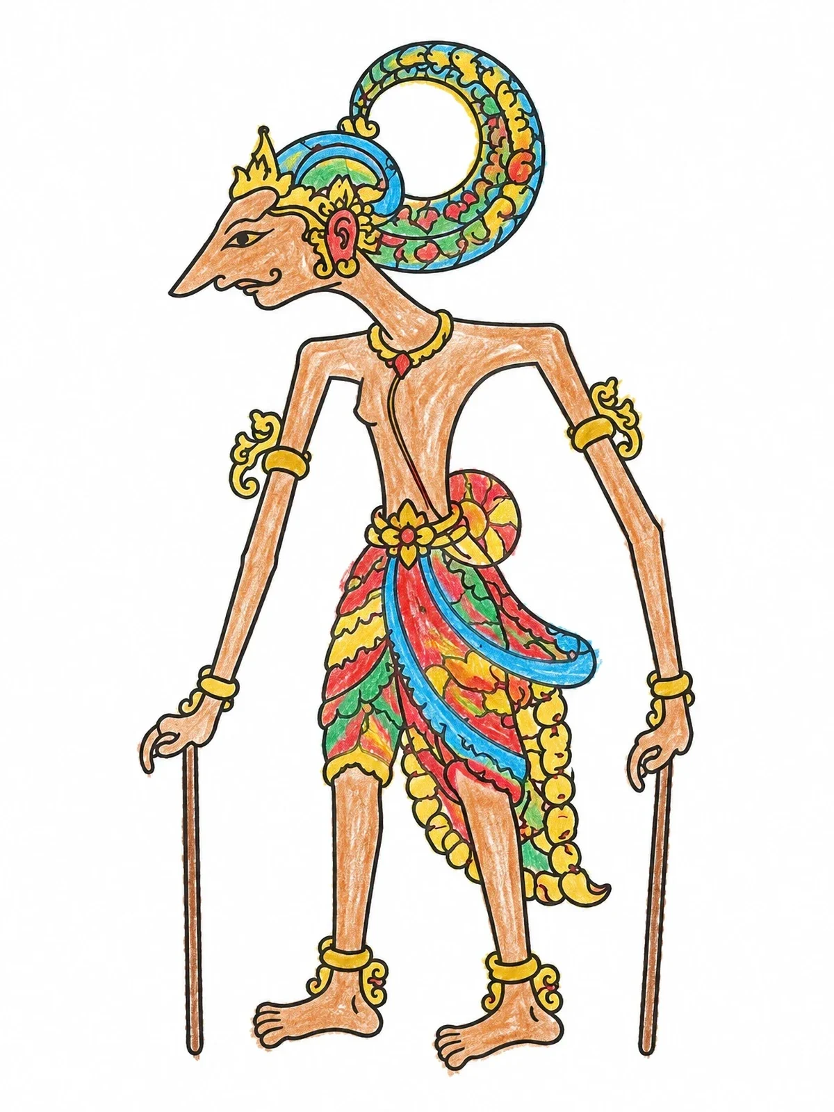 Colored example of the Traditional Wayang Kulit Shadow Puppet coloring page