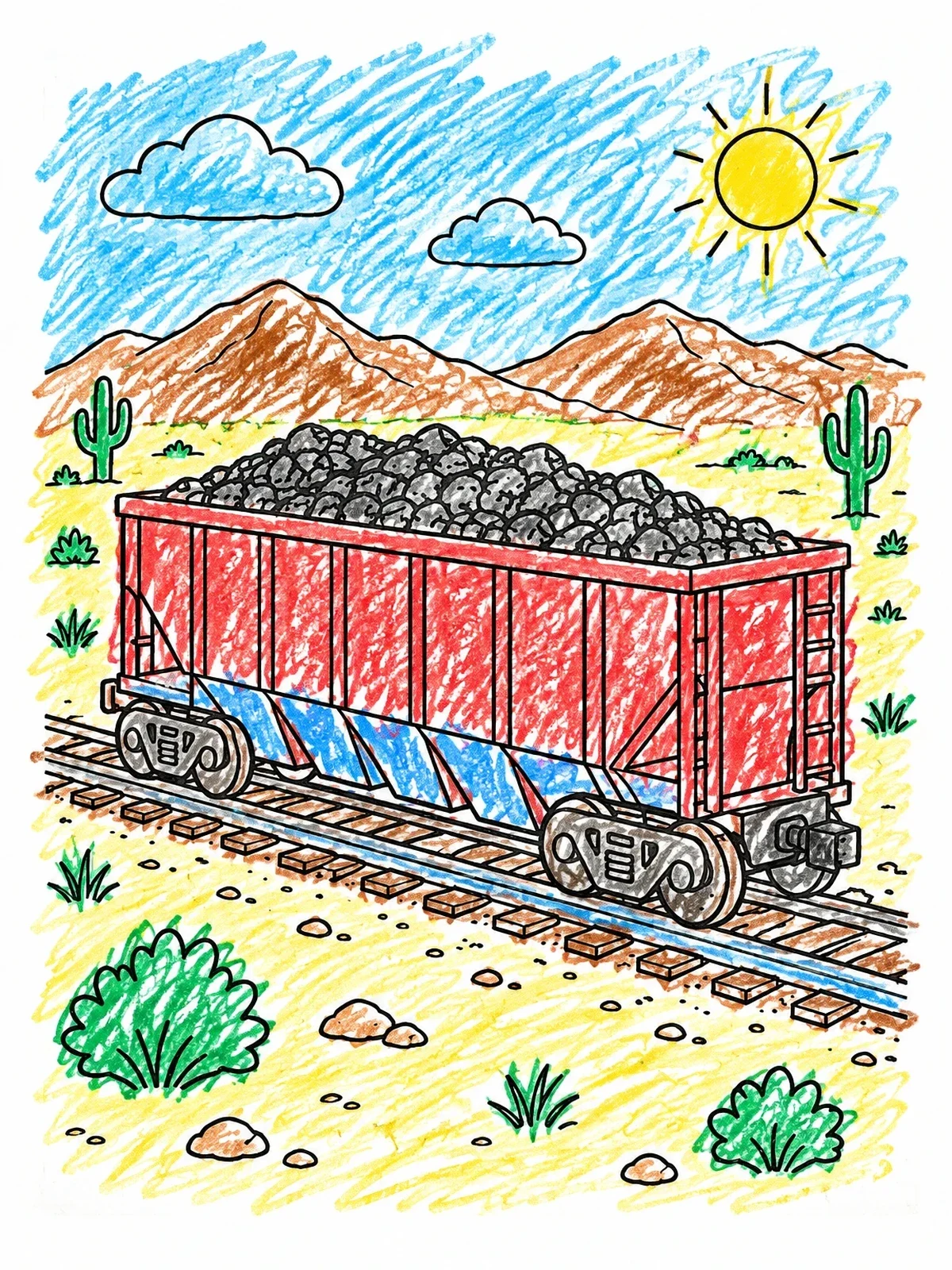 Colored example of the Coal Hopper Car In Desert coloring page