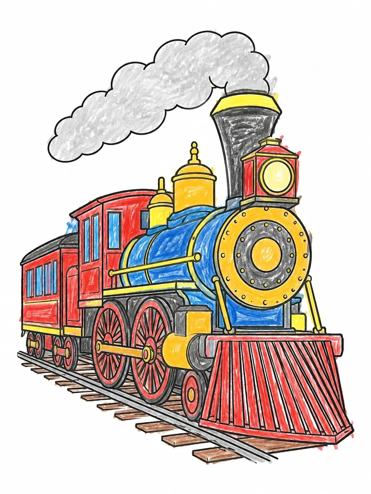 Colored example of the Vintage American Steam Locomotive coloring page