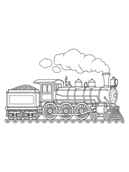 Vintage steam locomotive puffing smoke on this train coloring page.